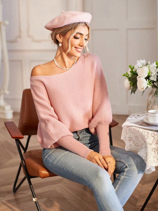 Sweterek Luźny Z Obniżonymi Ramionami Z Rękawami Batwing Shein S 36