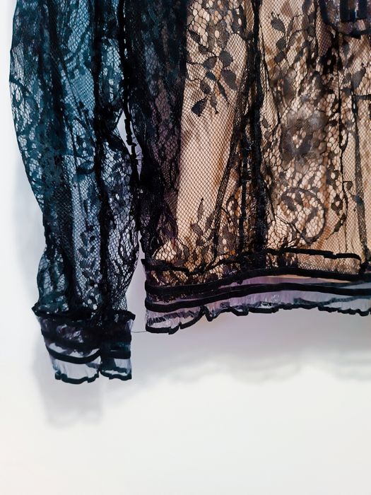 ASOS / Czarna koronkowa koszula z drapowaniem żabot kokardka / XS 34