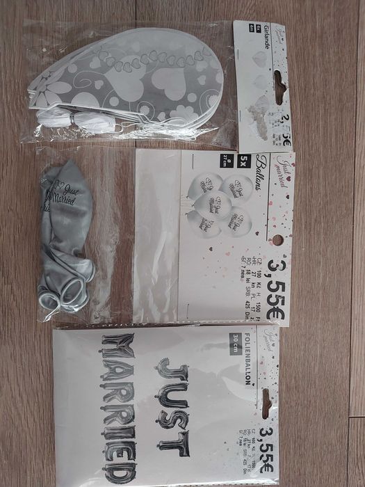 Ślubne akcesoria, balony just married , girlanda,