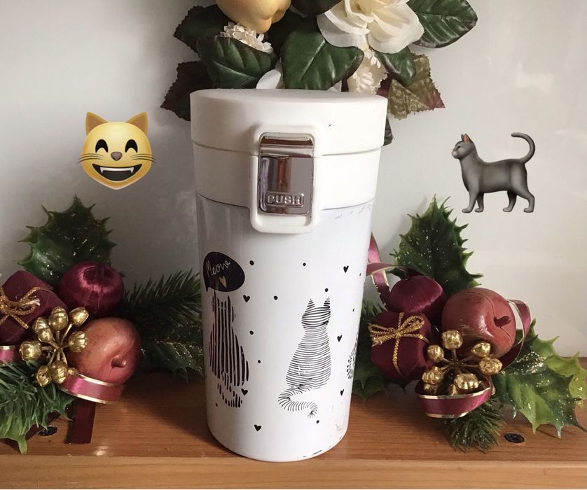 Metalowy Kubek termiczny z kotami. Fitness siłownia