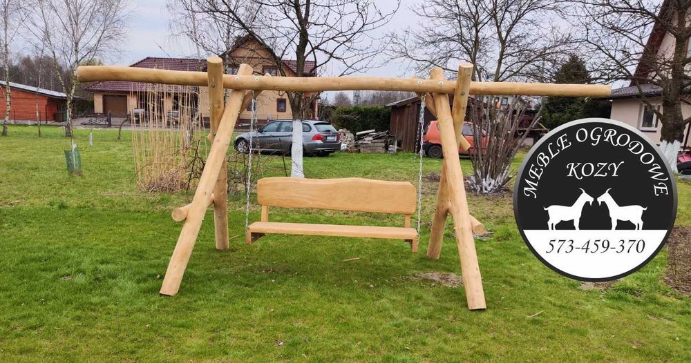 PROMKA! Drewniana huśtawka ogrodowa z grubych bali / Plac zabaw Stelaż