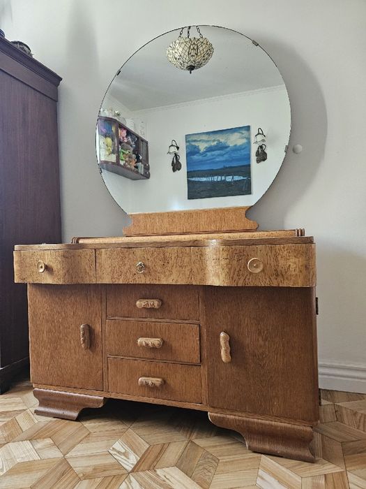 Toaletka Art Deco z lustrem – orzech czeczota, bieliźniarka komoda