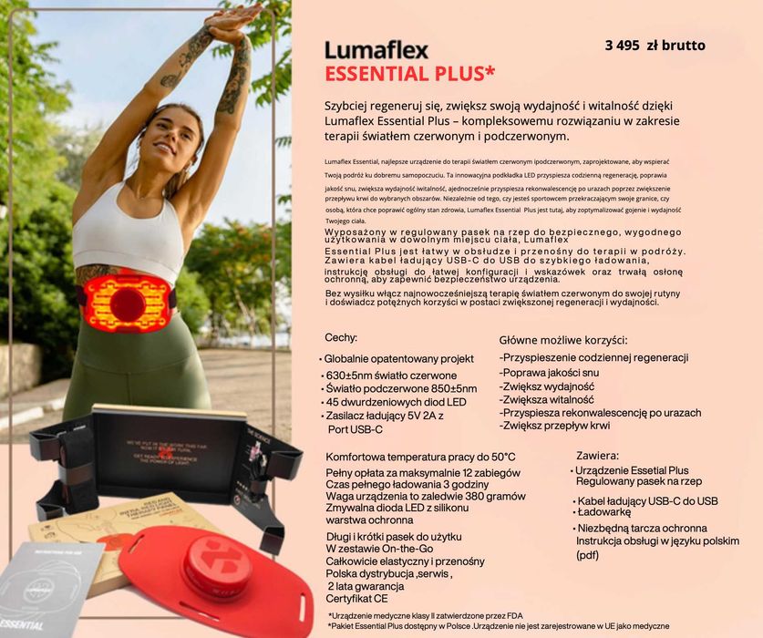 Lumaflex® zestaw/Panel LED terapia światłem RLT FDA wellbeing + kurs