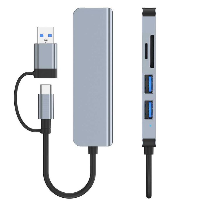 HUB ADAPTER PRZEJŚCIÓWKA USB-C 5w1 3xUSB 3.0 czytnik kart microSDHC