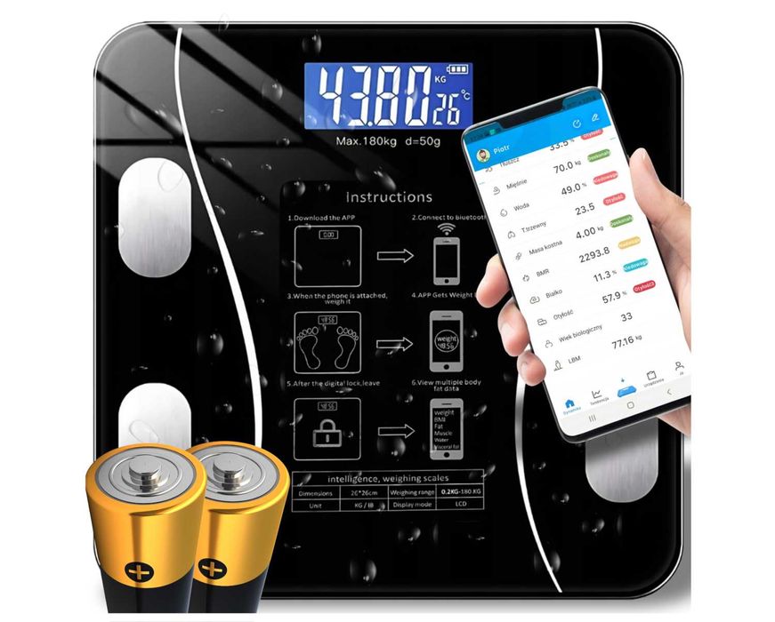 Waga Łazienkowa Analityczna Slim 180 kg Smart+ 25w1 Android iOS