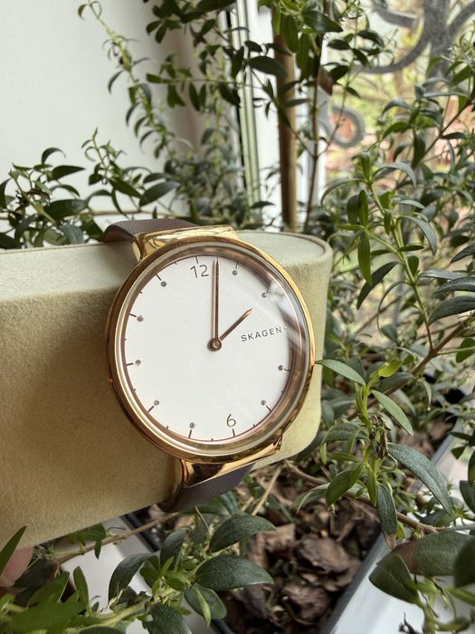 Часы Skagen Denmark Ancher в позолоченном корпусе с кожаным ремешком