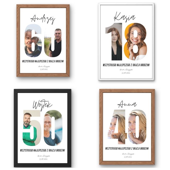 WYJĄTKOWY personalizowany plakat na urodziny – FOTOKOLAŻ W RAMIE A4