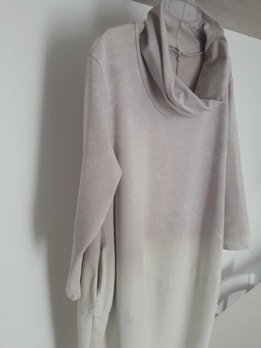 Włoska tunika sukienka dresówka bombka cieniowana pudrowy róż beż M/L