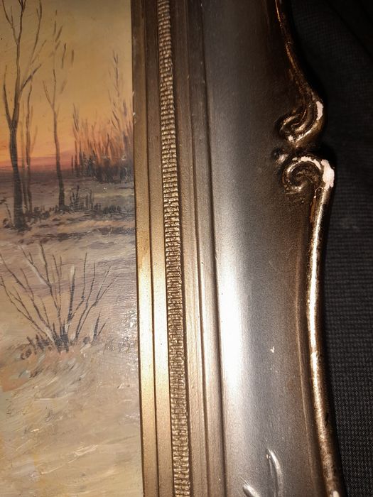 Картина Зимний вечер М.Вородеев картон масло г.Токмак