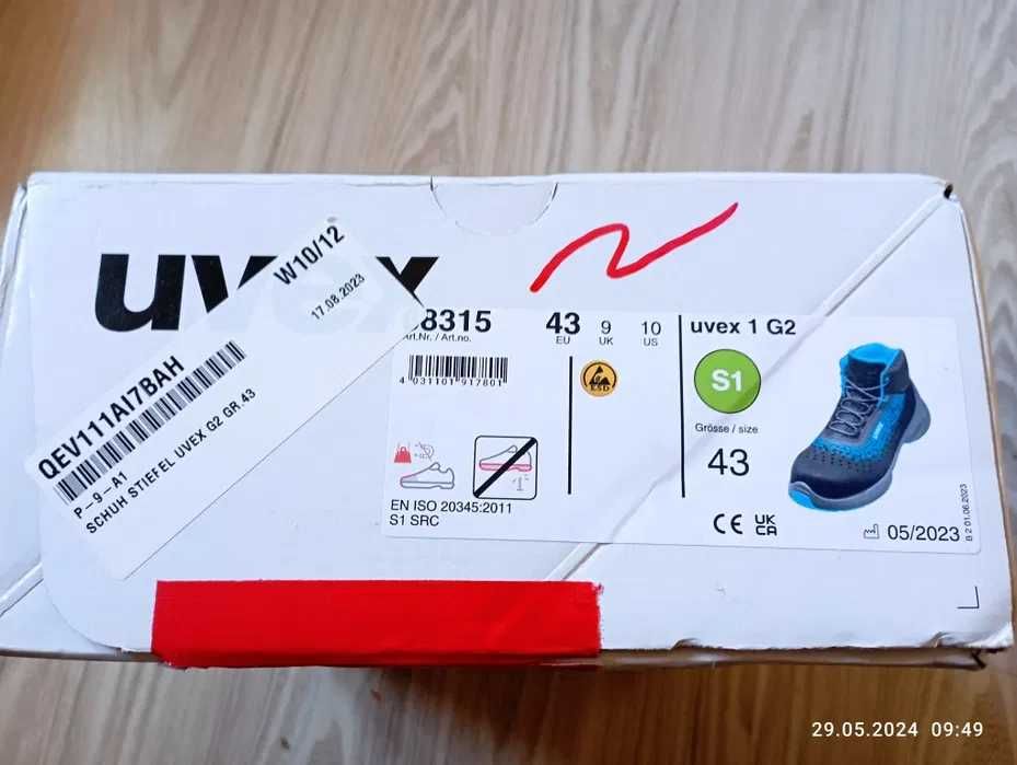 buty Uvex 1 G2 rozm 43 wkładka 28,5 cm nowe