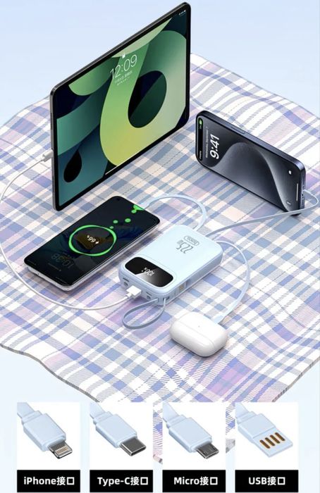 Повербанк hoco 20000 mAh‼️Power bank з вбудованими кабелями