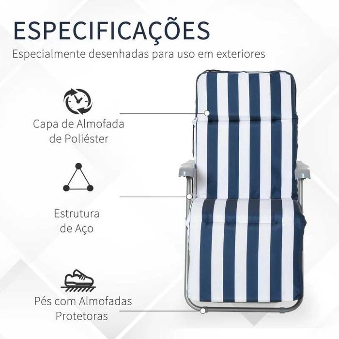 2 Espreguiçadeiras de Jardim Dobráveis, azul