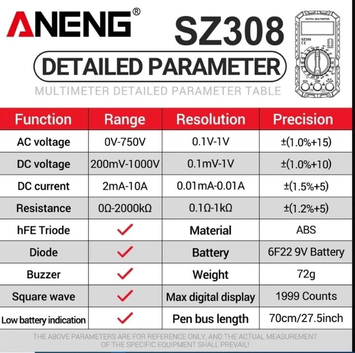 Цифровий мультиметр Aneng SZ308
