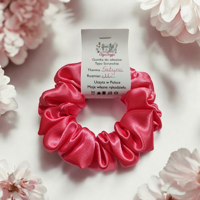 Scrunchie do włosów rozm M Satyna Koralowa