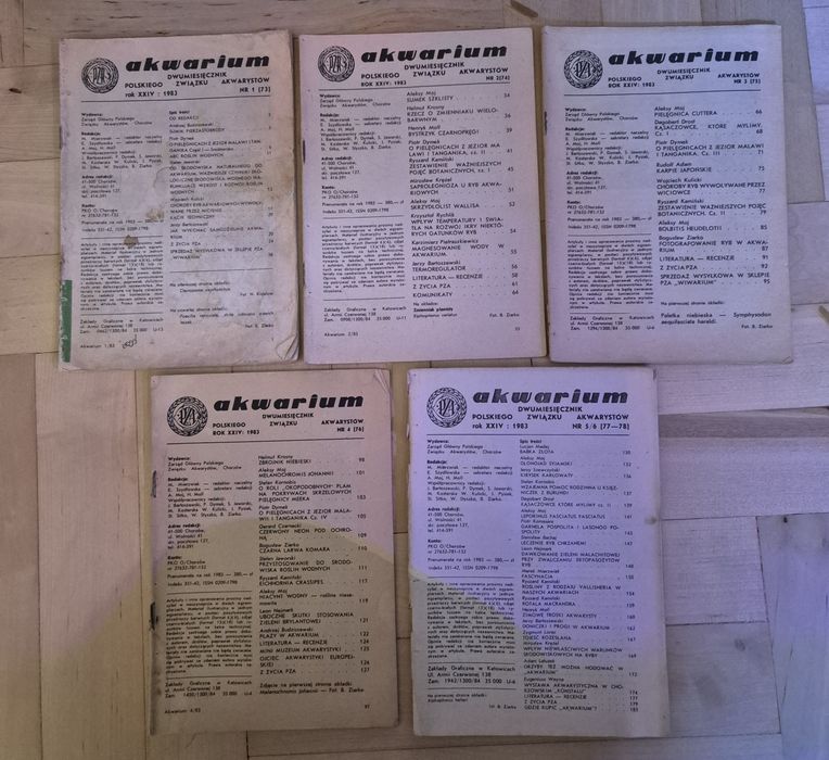 Czasopismo Akwarium nr 1,2,3,4,6 / 1982