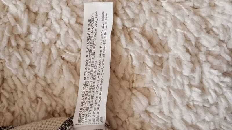 Sweter Massimo Dutti M 38 z wełną pasy paski srebrna nitka  biały ecru