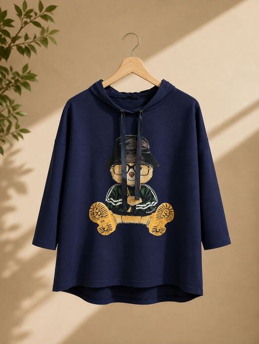 Granatowa bluza z misiem wiskoza z poliestrem rozmiar XXL 46 marki Seraj