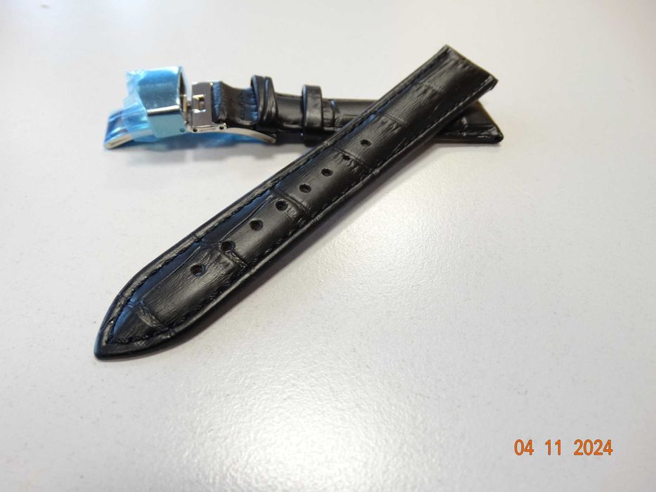 Pasek skórzany do zegarka 18mm z zapięciem motylkowym czarny kroko