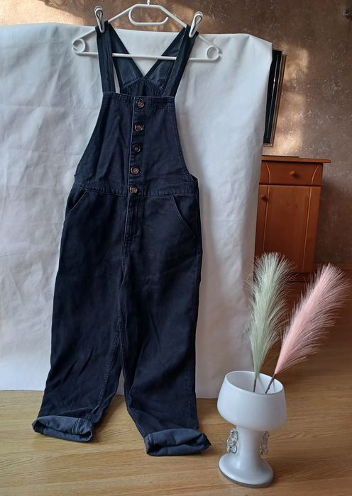 Ogrodniczki kombinezon czarne jeansowe dżinsowe XS 34 push up jeans