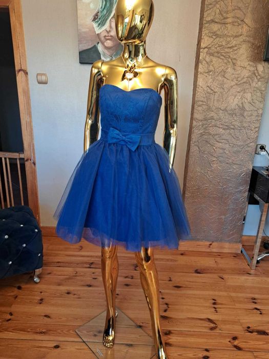 Sukienka gorsetowa PIN-UP granatowa, R34. Polski producent.