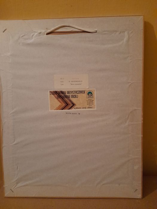 Stara reprodukcja olejna na płycie.