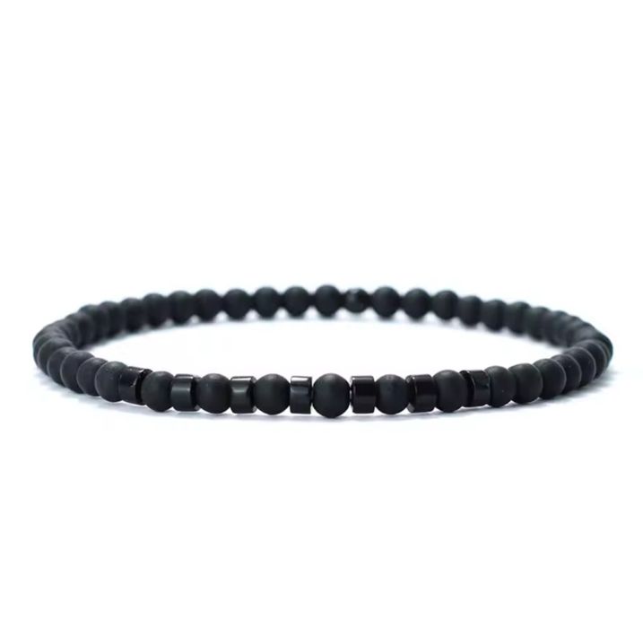 Чоловічий браслет з натурального каменю онікс 4мм із цілющою чакрою -