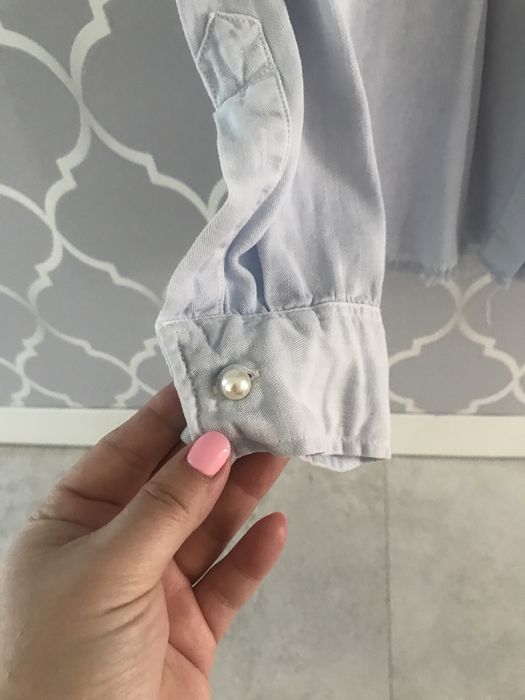Zara jeansowa koszula z perłami rozmiar S