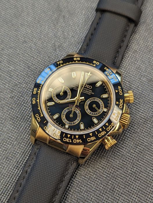 Seiko mod Daytona złoto szafir