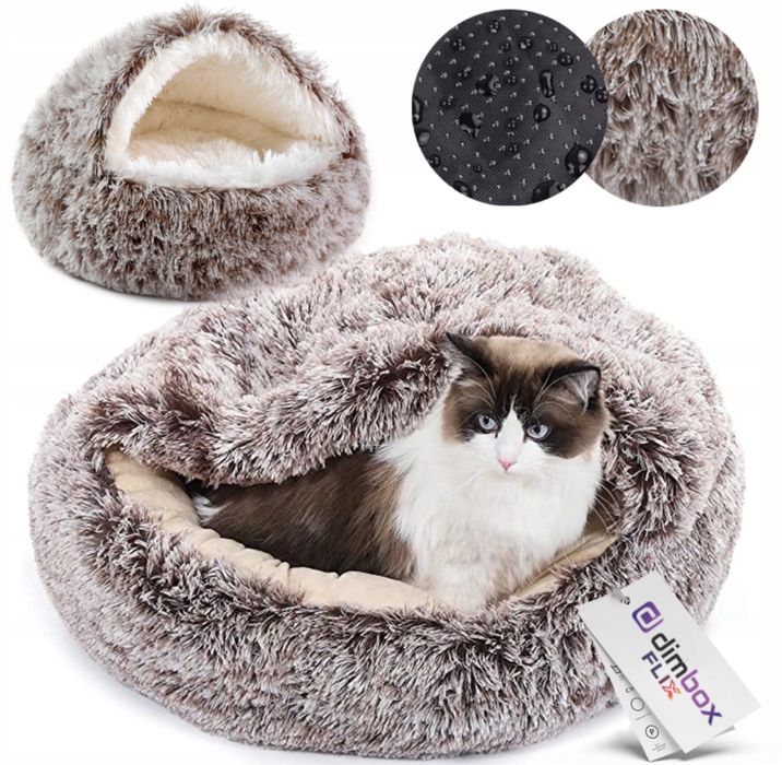 Legowisko Poduszka Kojec Dla Kota Psa Pluszowe Duże Domek Buda 2w1