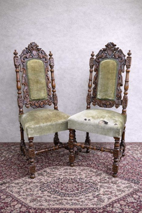 Rzeźbione krzesło z tapicerką dost. 2szt #2501 #2502 Stylowy Węgrów