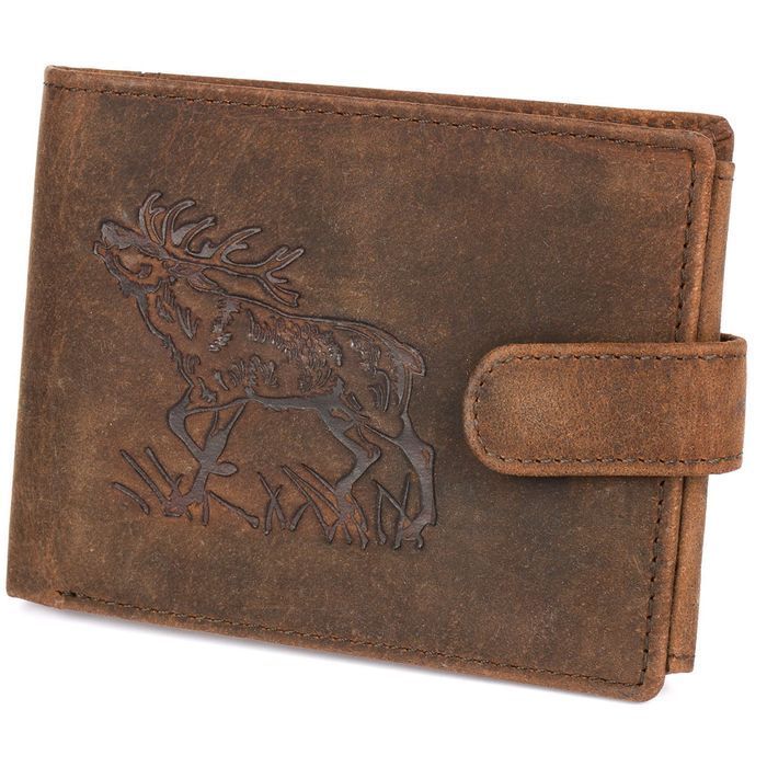 Portfel skórzany męski z tłoczeniem jeleń Bellugio rdzawy brązowy styl
