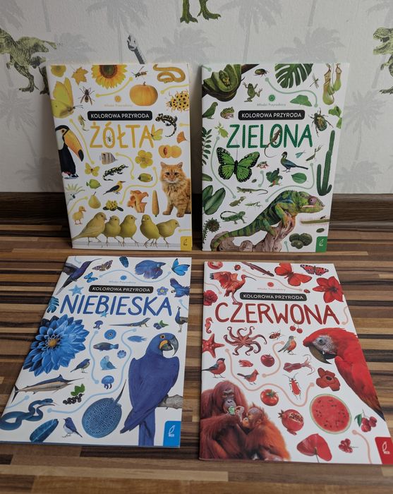 Zestaw młodzi przyrodnicy kolorowa przyroda żółta niebieska czerwona