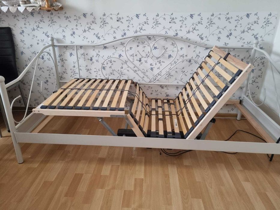 Łóżko JYSK metalowa rama ecru elektrycznie regulowany stelaż 90x200 cm