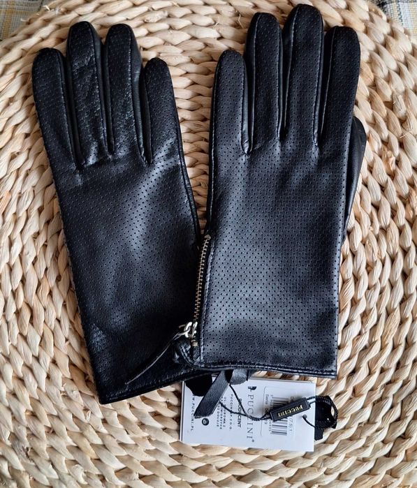 Nowe czarne skórzane rękawiczki Puccini rozmiar 7.5 na prezent