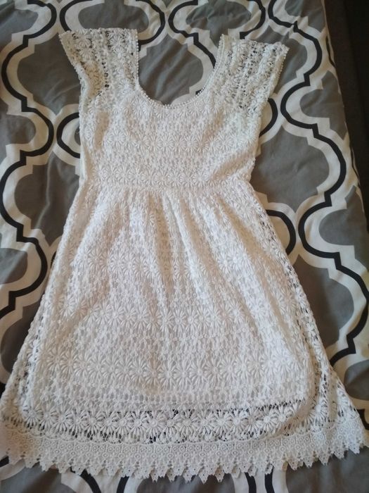 Sukienka biała lato koronka bawełna Zara r. 38