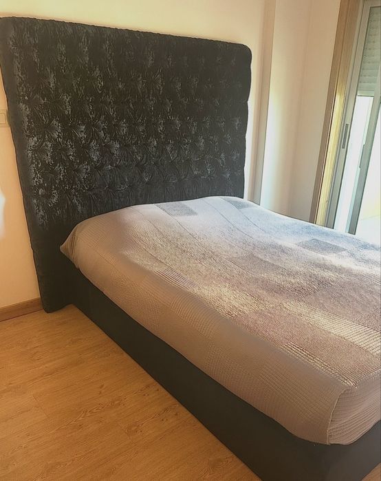 Cabeceira de cama Estofada Capitoné Veludo Preto 170x160 cm