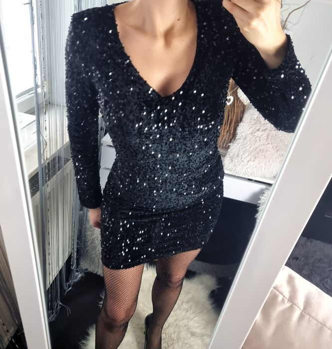 Sukienka damska wieczorowa z cekinami czarna M