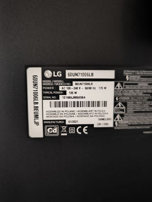 TV LG 60UN71006LB – 60’’ 4K UHD Smart TV – Excelente Estado