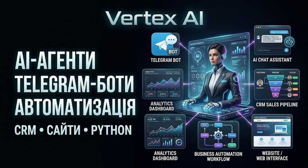 AI / ШІ розробка під ключ: AI-агенти, Telegram-боти, чат-боти, CRM, сайти, автоматизація бізнесу | Vertex AI