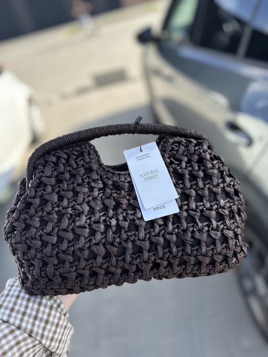 Сумка клатч манго зара mango коричнева плетена bottega
