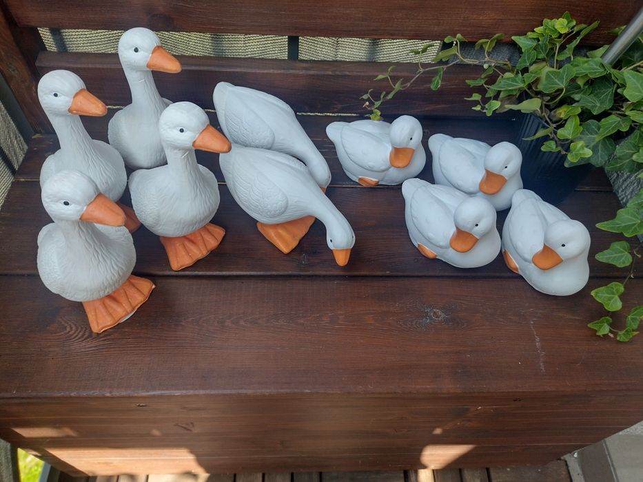 Figurki ceramiczne gąski i kaczki wielki zestaw 10 figurek ozdoby
