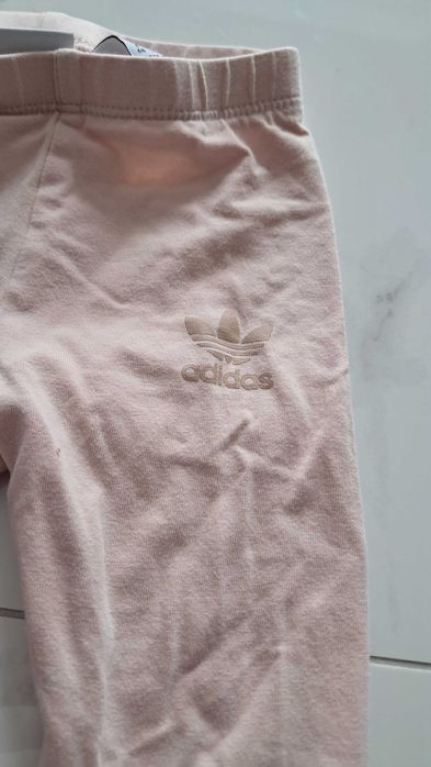 Leginsy niemowlęce dziewczęce materiałowe gładkie różowe Adidas