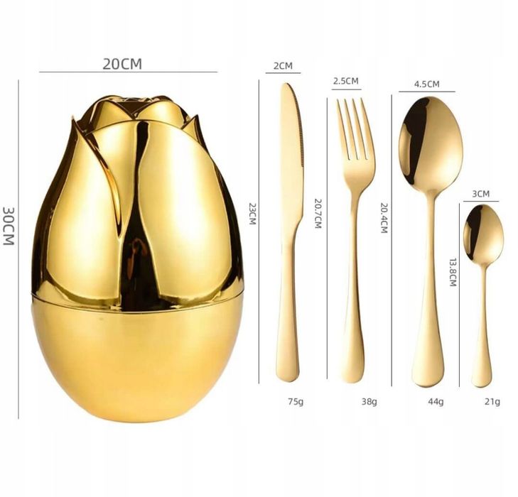 Zestaw sztućcy 24 elementy złote