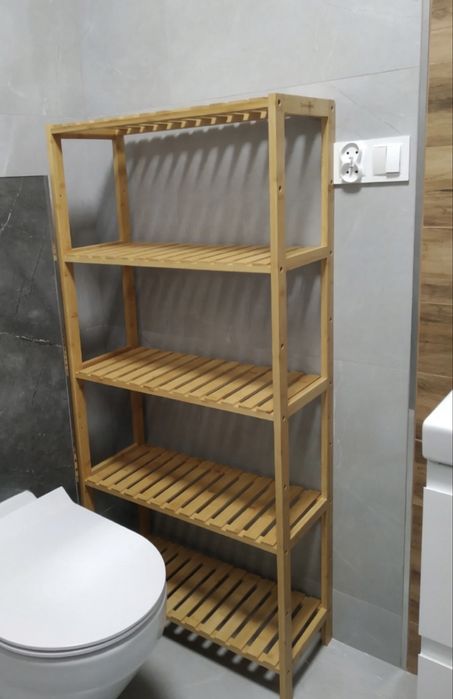 Stylowy regał łazienkowy bambusowy praktyczna szafka stojaca