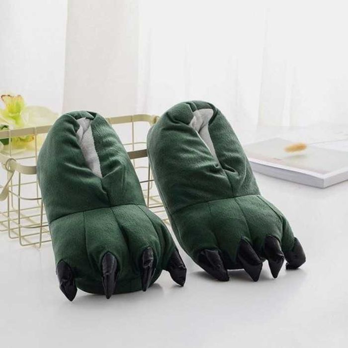 Домашние тапочки лапы зеленые мягкие тапочки с когтями кигуруми