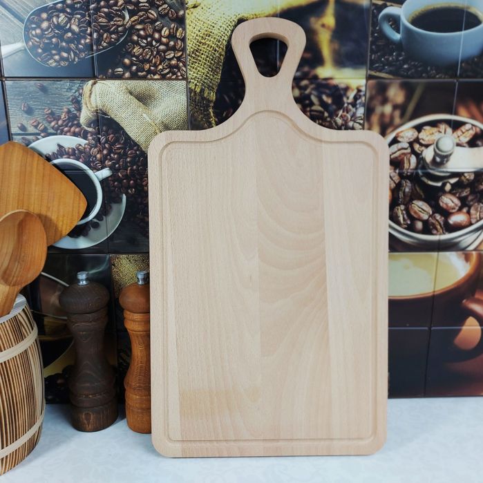 Drewniana Duża Deska Do Krojenia z Rączką i Rowkiem "Carvella"