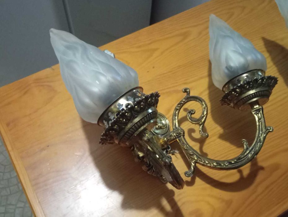 Conjunto de 2 candeeiros metal e vidro estilo antigo
