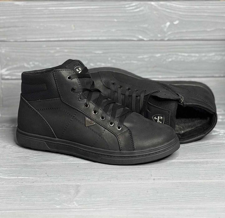 Кожаные зимние мужские коричневые черные ботинки / кеды / кроссовки!!!