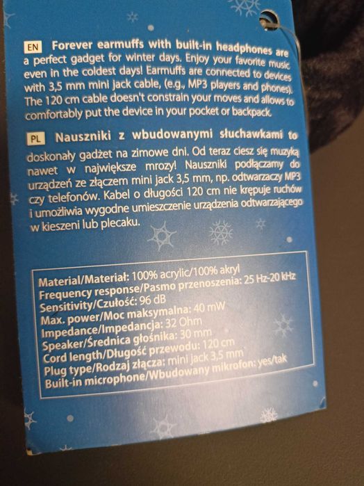 Słuchawki nauszne ocieplane nauszniki ze słuchawkami