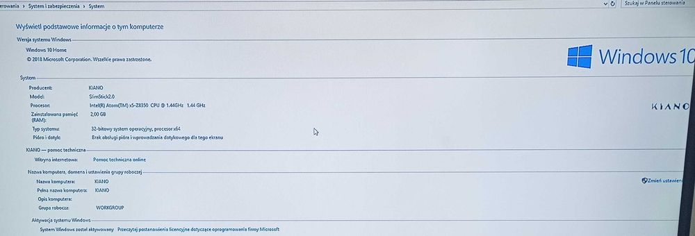 Mini Komputer do Telewizora Monitora Kiano Slim Stick 2.0 1.92Ghz 32GB
